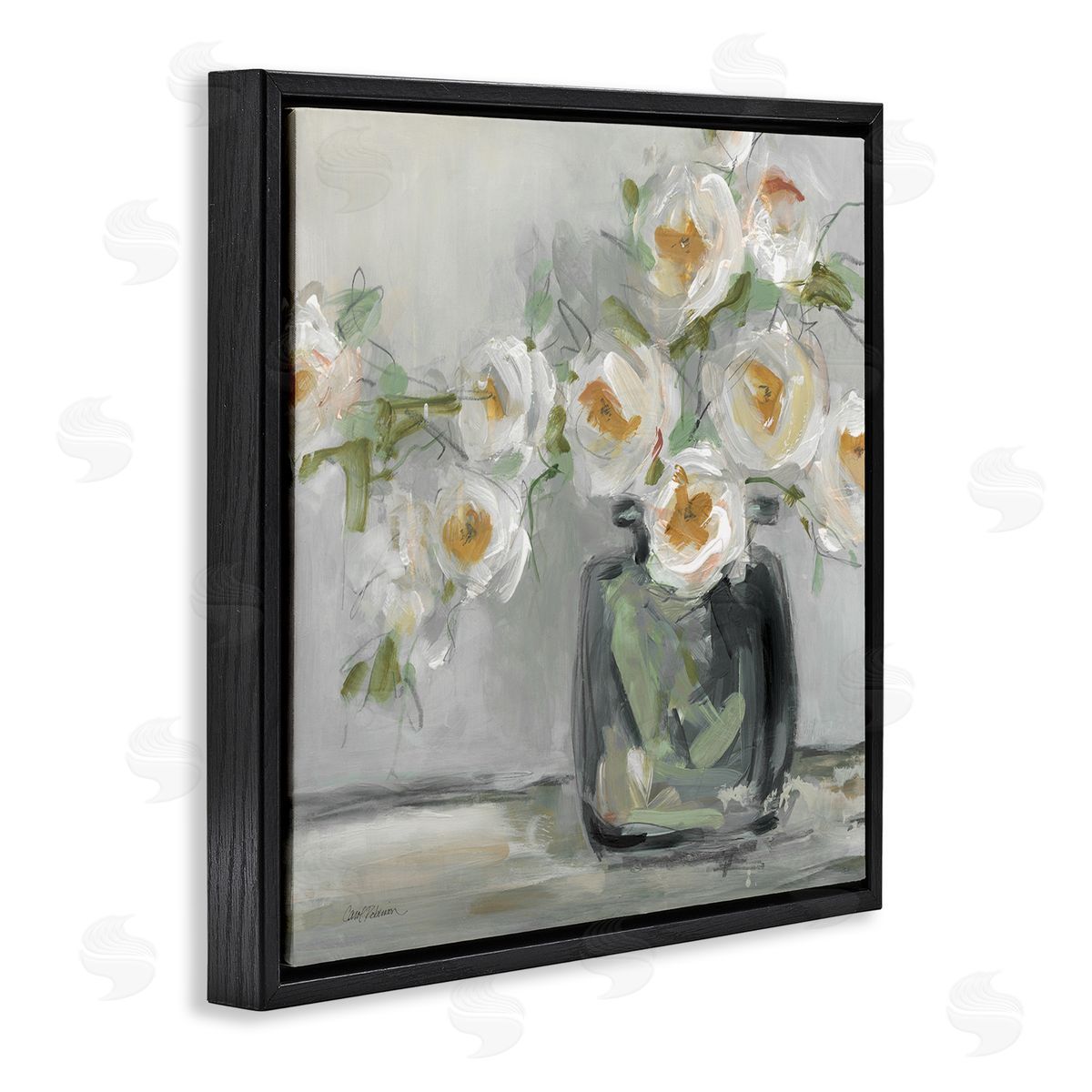 Carol Robinson Abstract Blooms Ikebana Bouquet Black Floating Frame Canvas Wall Art Print