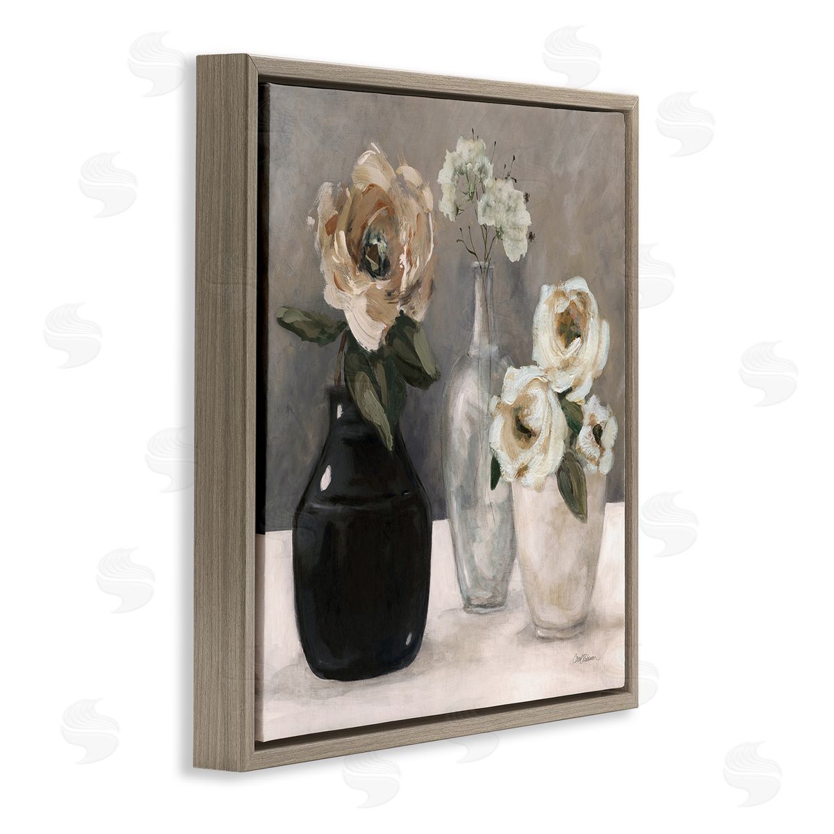 Carol Robinson Mixed Rose Bouquets Still Life Brown Floating Frame Canvas Wall Art Print