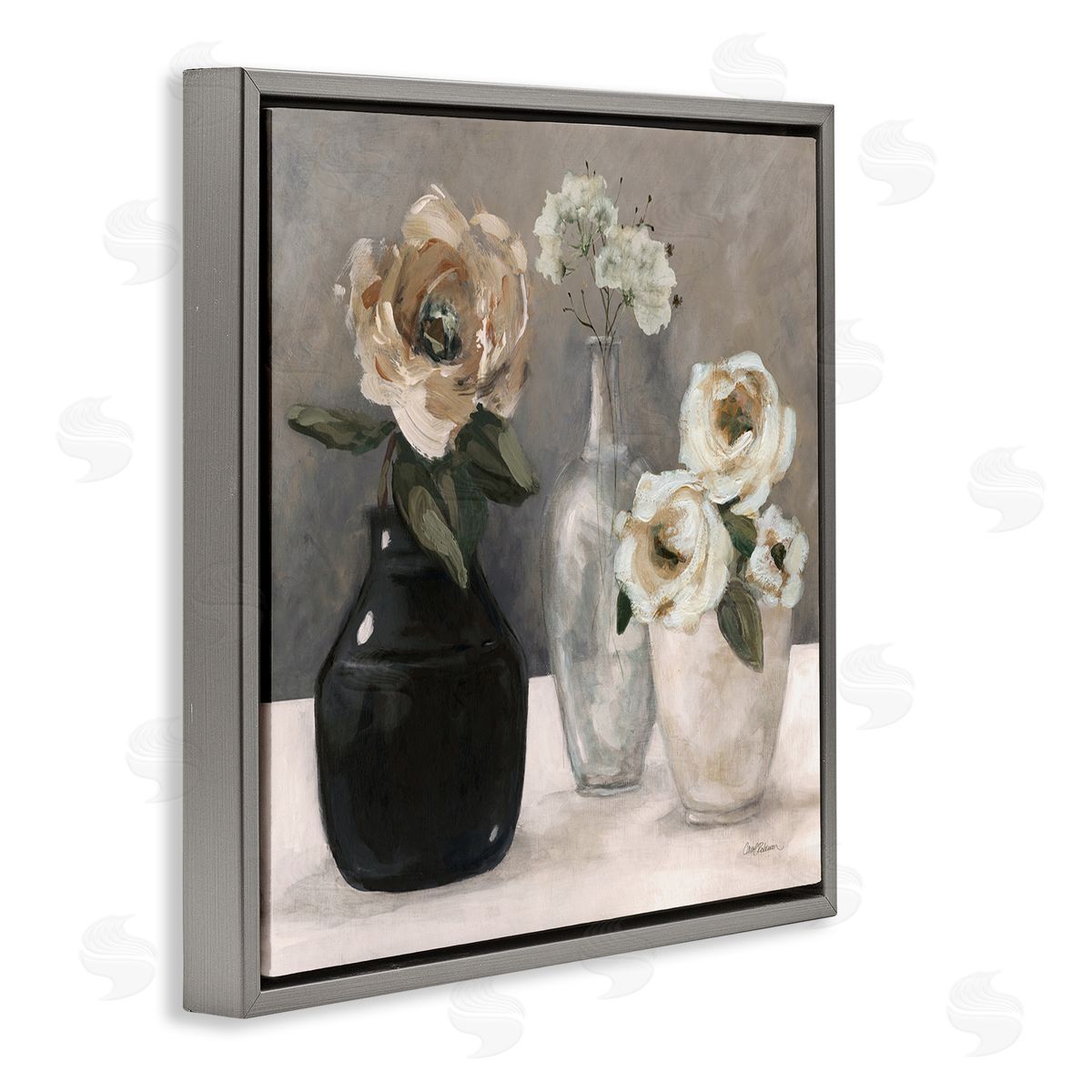 Carol Robinson Mixed Rose Bouquets Still Life Gray Floating Frame Canvas Wall Art Print