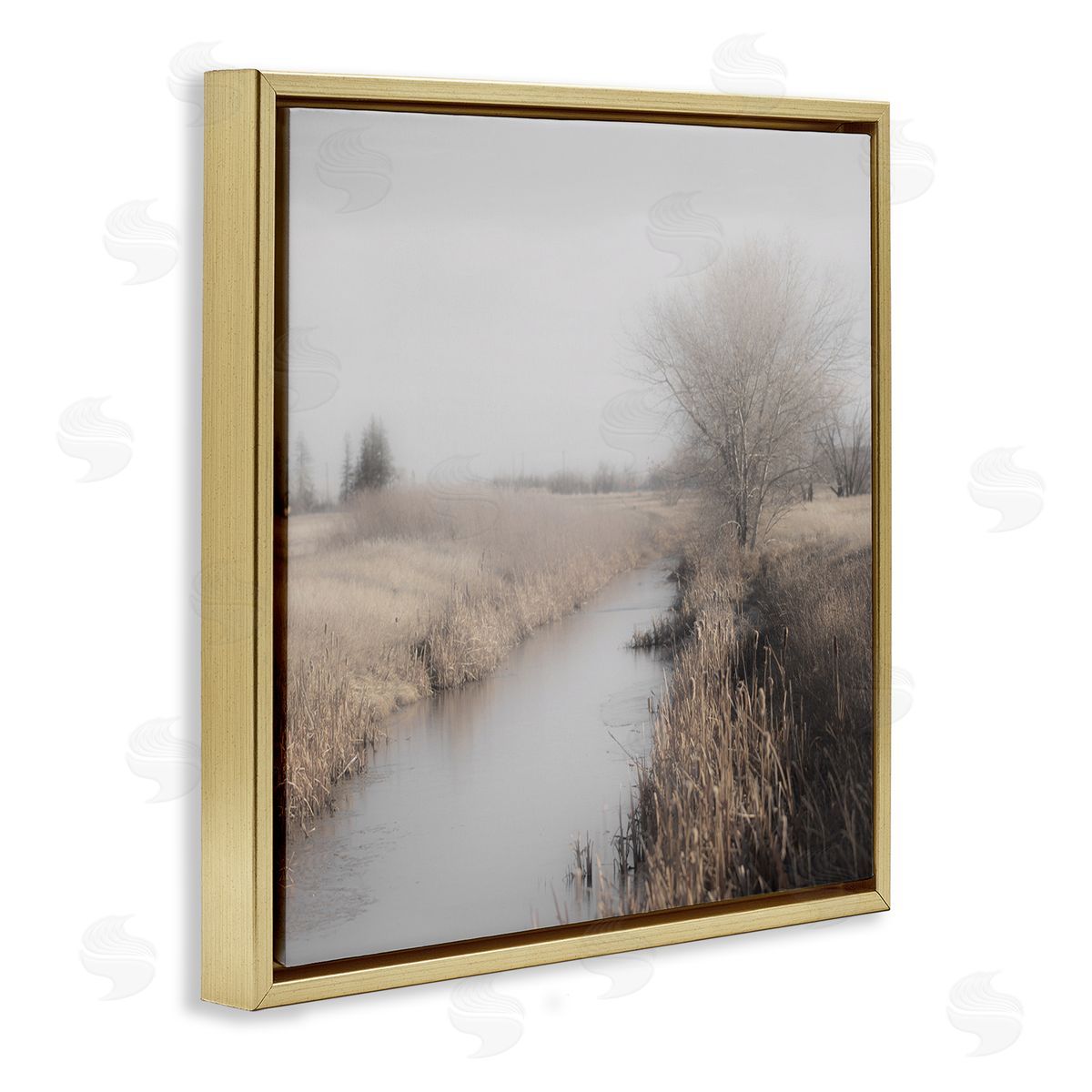 Carol Robinson Quiet Stream Rural Grassland Gold Floating Frame Canvas Wall Art Print