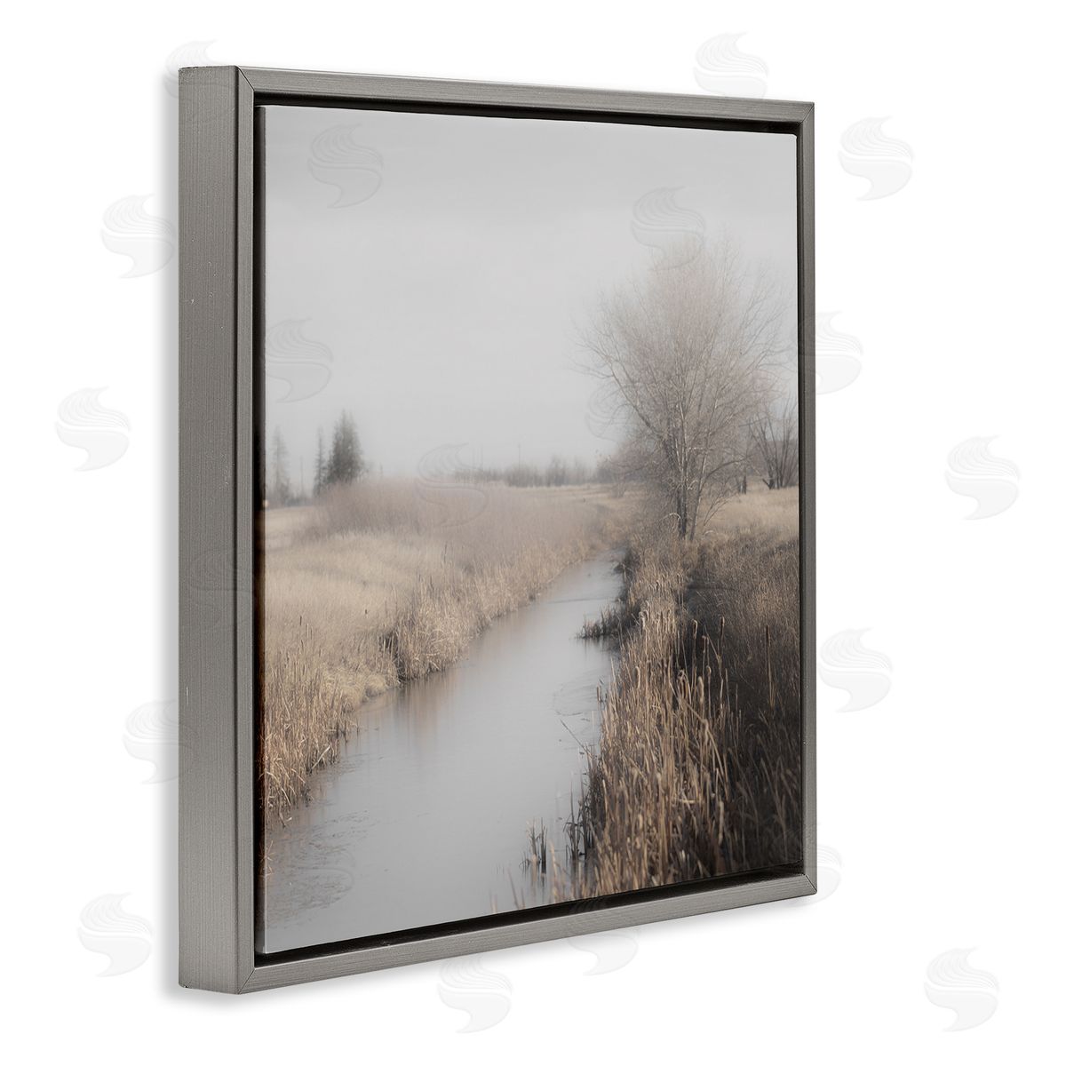 Carol Robinson Quiet Stream Rural Grassland Gray Floating Frame Canvas Wall Art Print