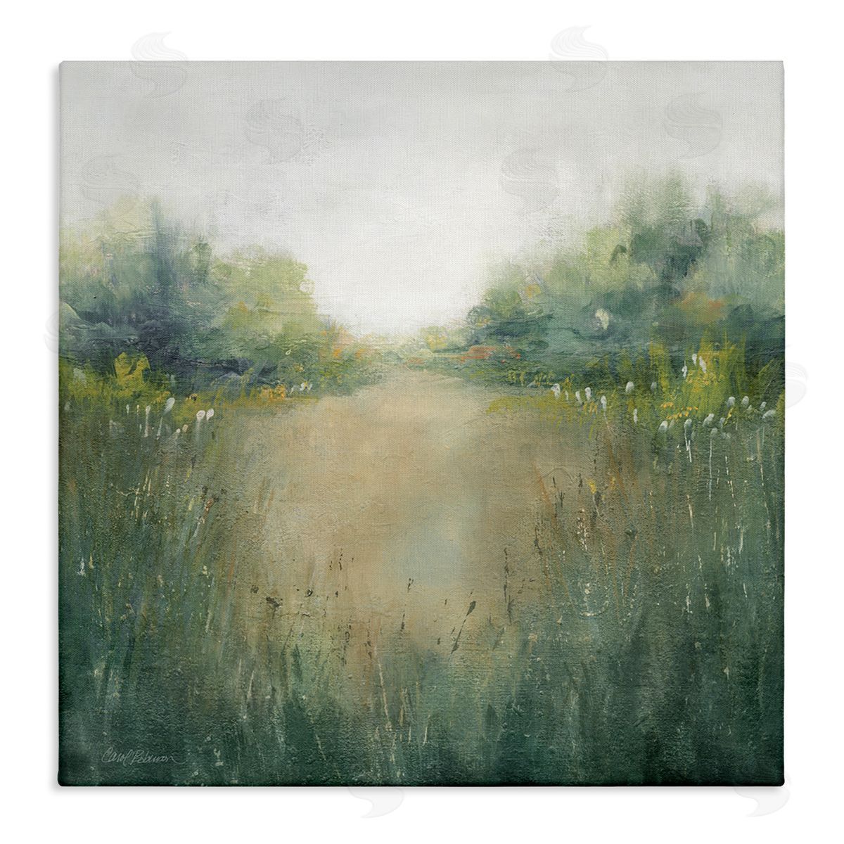Carol Robinson Green Lush Pond Landscape Painting Stretched Canvas Wall Art Print