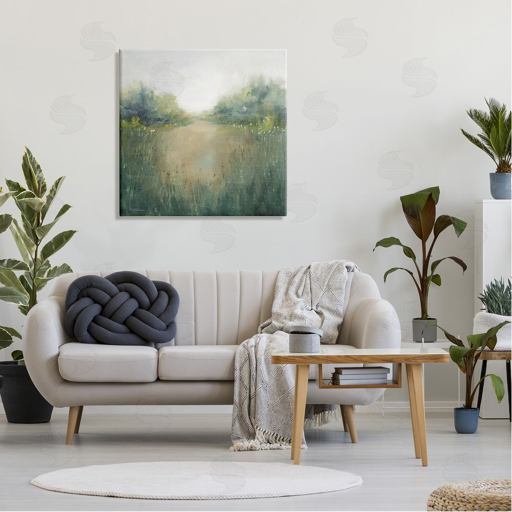 Carol Robinson Green Lush Pond Landscape Painting Canvas Wall Art in Room