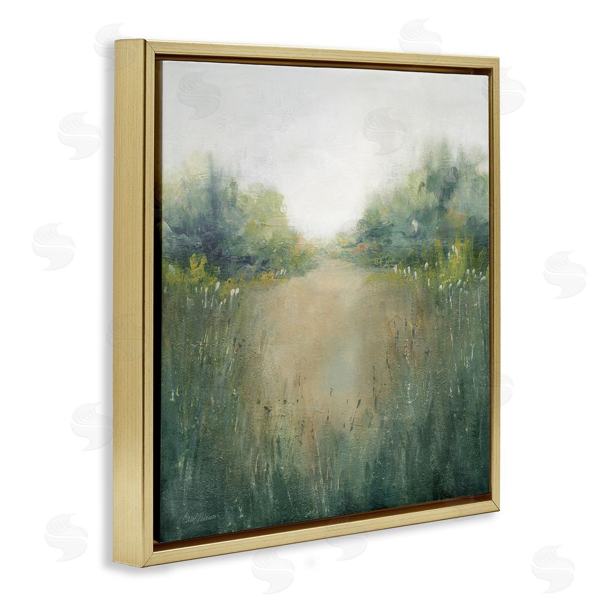 Carol Robinson Green Lush Pond Landscape Painting Gold Floating Frame Canvas Wall Art Print