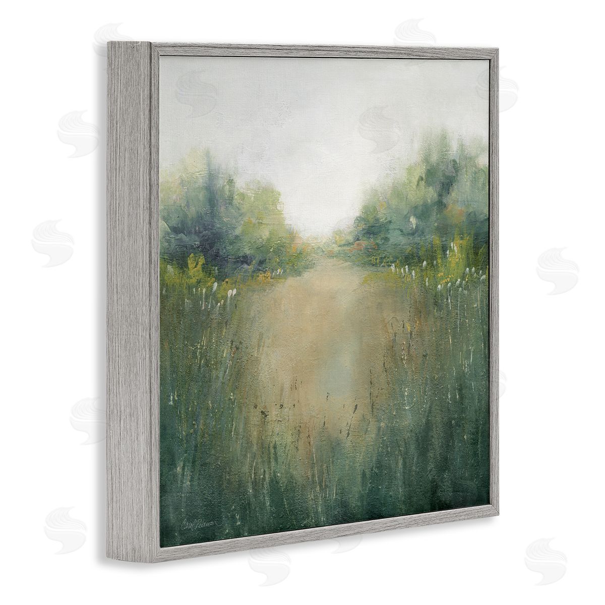 Carol Robinson Green Lush Pond Landscape Painting Gray Framed Glicee Wall Art Print