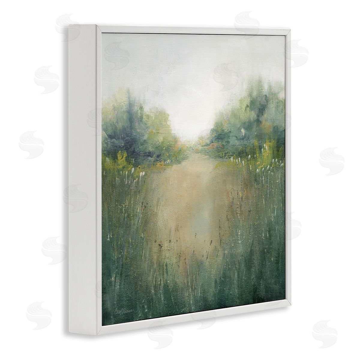 Carol Robinson Green Lush Pond Landscape Painting White Framed Glicee Wall Art Print