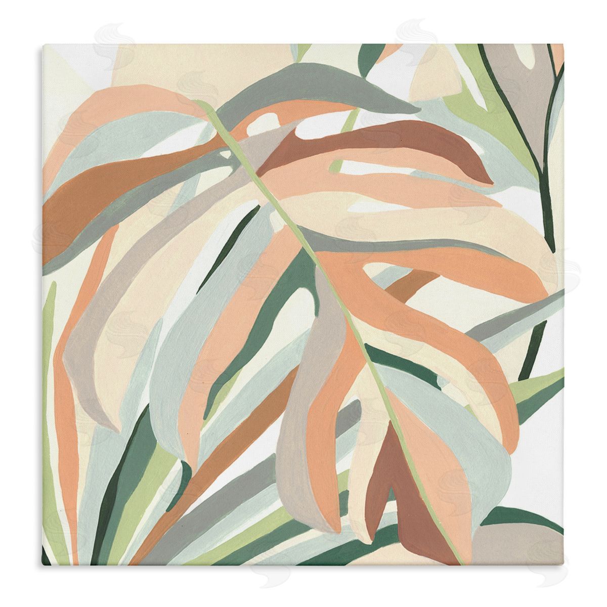 June Erica Vess Monstera Plant Leaf Soft Hues  Stretched Canvas Wall Art Print