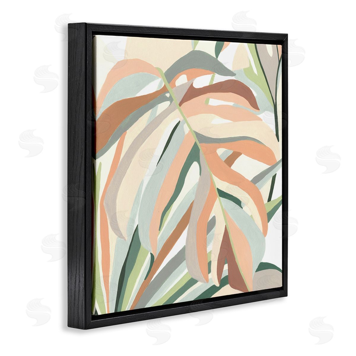 June Erica Vess Monstera Plant Leaf Soft Hues  Black Floating Frame Canvas Wall Art Print