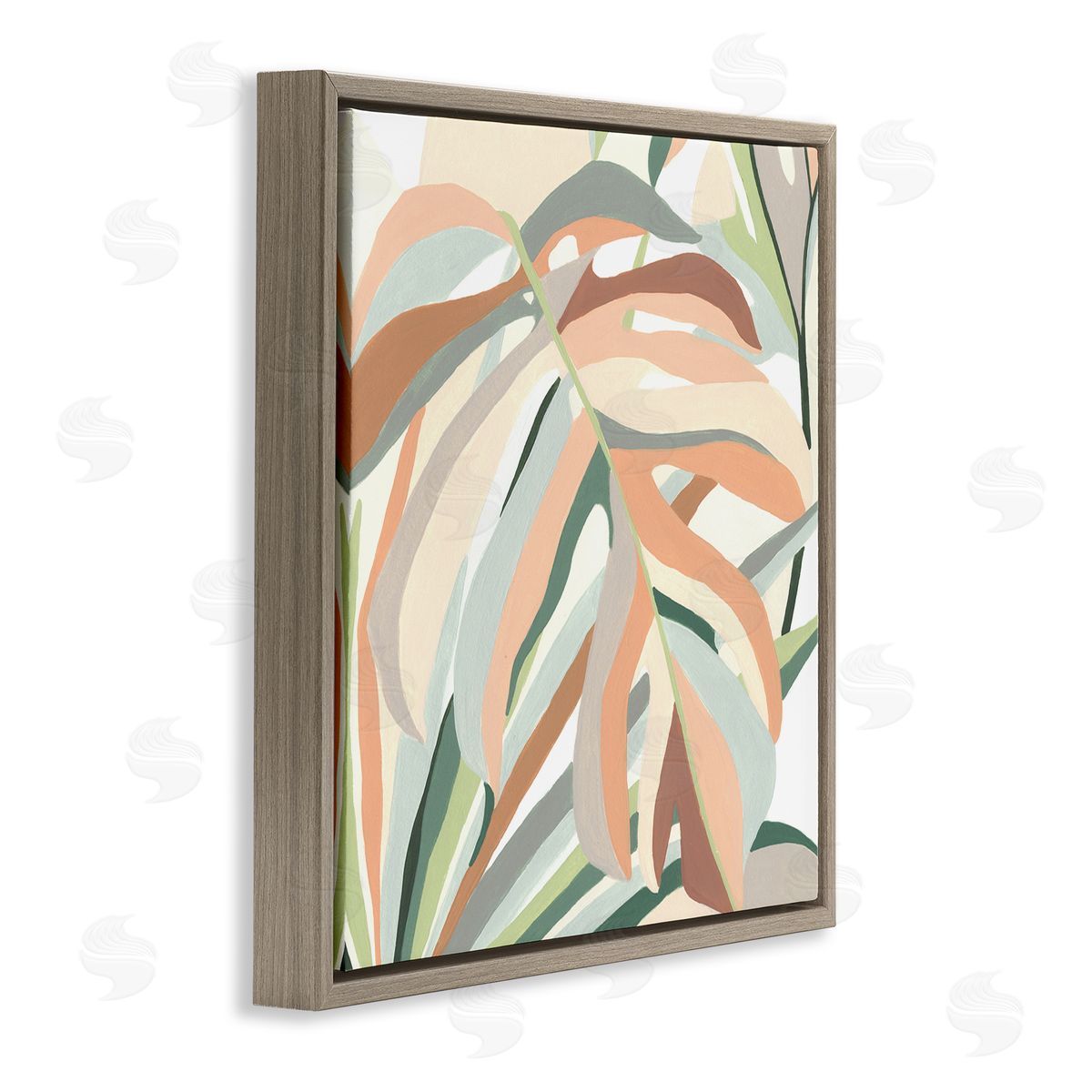 June Erica Vess Monstera Plant Leaf Soft Hues  Brown Floating Frame Canvas Wall Art Print