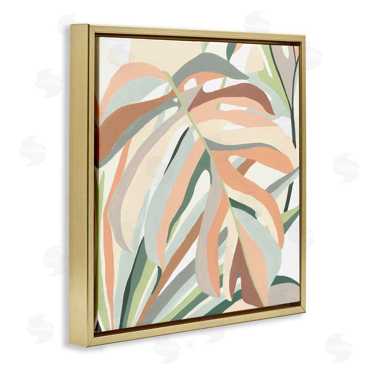 June Erica Vess Monstera Plant Leaf Soft Hues  Gold Floating Frame Canvas Wall Art Print
