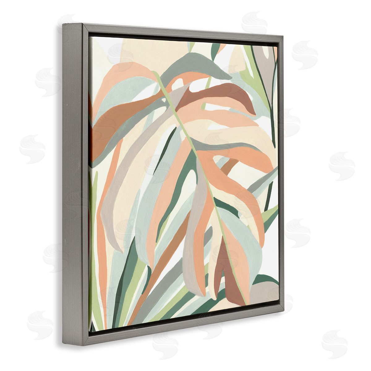 June Erica Vess Monstera Plant Leaf Soft Hues  Gray Floating Frame Canvas Wall Art Print