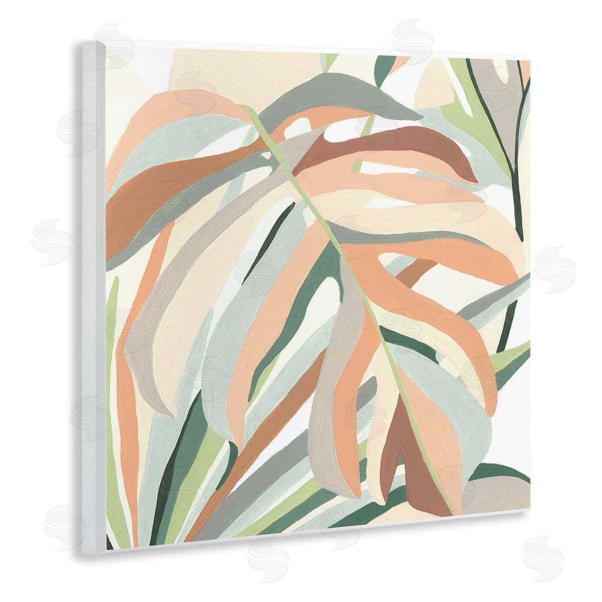June Erica Vess Monstera Plant Leaf Soft Hues  Wooden Wall Plaque Art Print