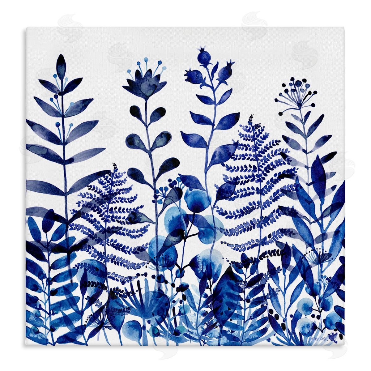 Maria Over Blue Fern Sprouts Nature Plants Stretched Canvas Wall Art Print