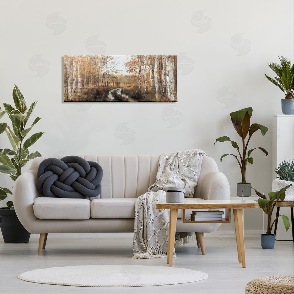 Nina Blue Autumn Birch Tree Grove Scenery Canvas Wall Art in Room