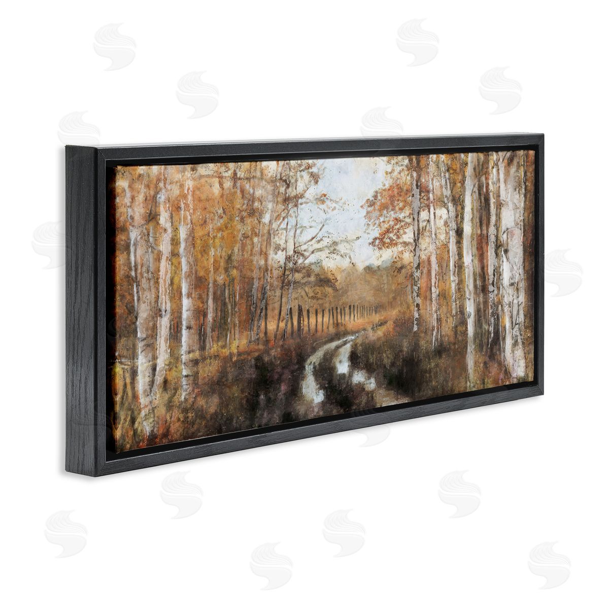 Nina Blue Autumn Birch Tree Grove Scenery Black Floating Frame Canvas Wall Art Print