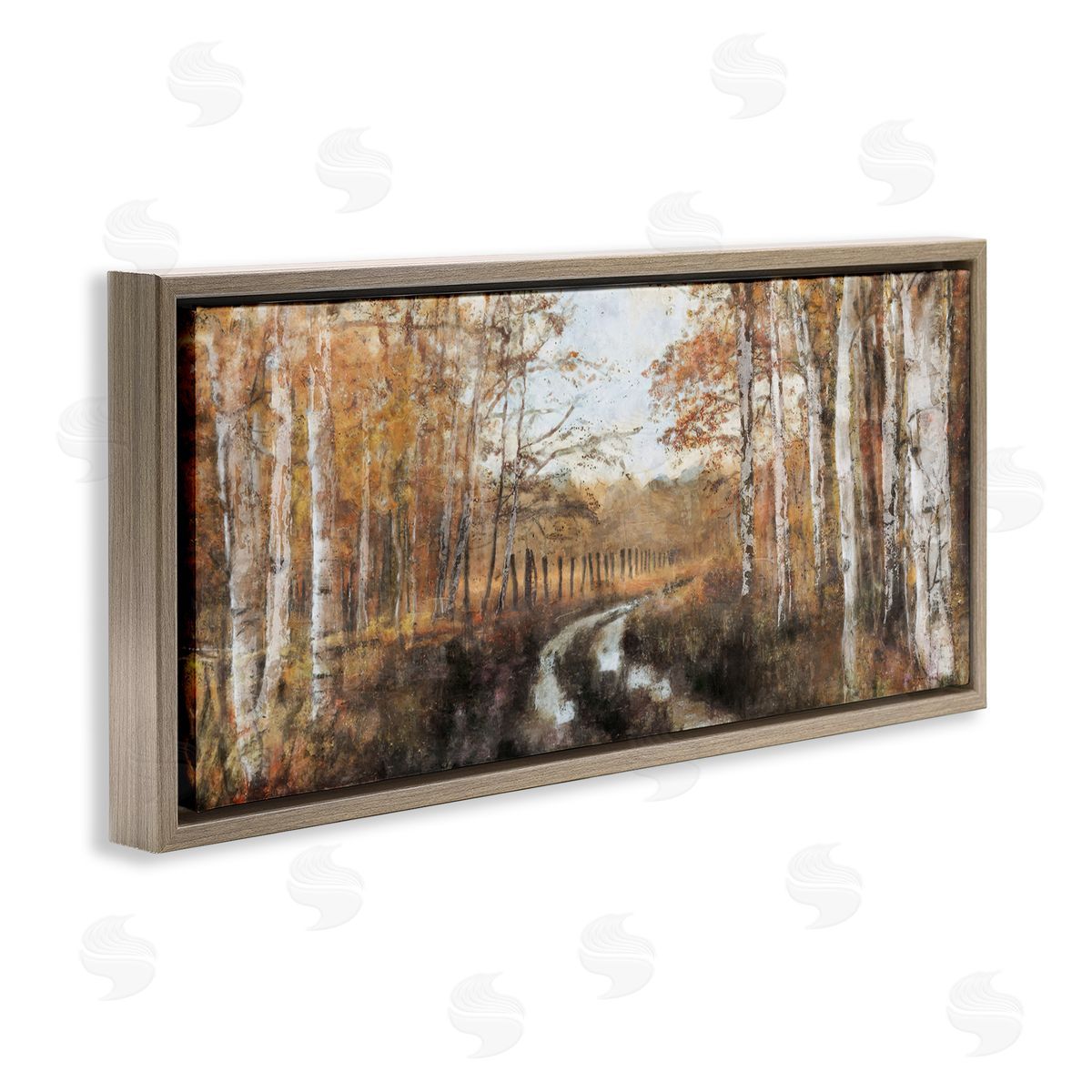 Nina Blue Autumn Birch Tree Grove Scenery Brown Floating Frame Canvas Wall Art Print