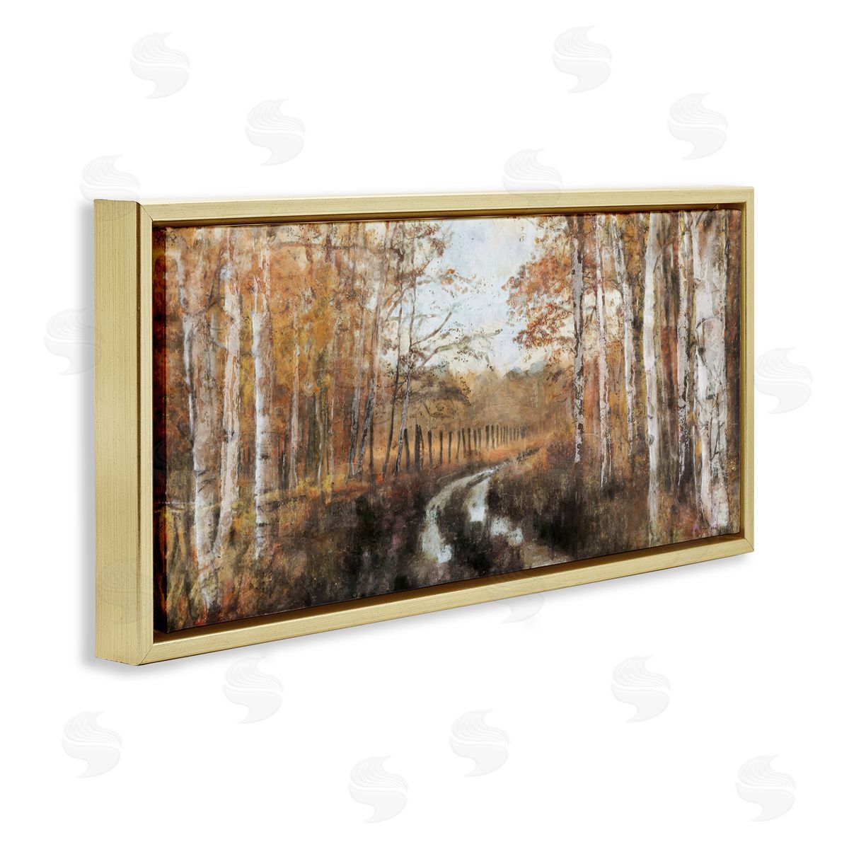 Nina Blue Autumn Birch Tree Grove Scenery Gold Floating Frame Canvas Wall Art Print