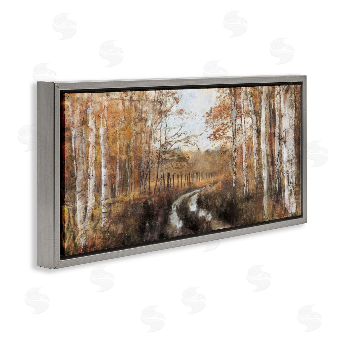 Nina Blue Autumn Birch Tree Grove Scenery Gray Floating Frame Canvas Wall Art Print