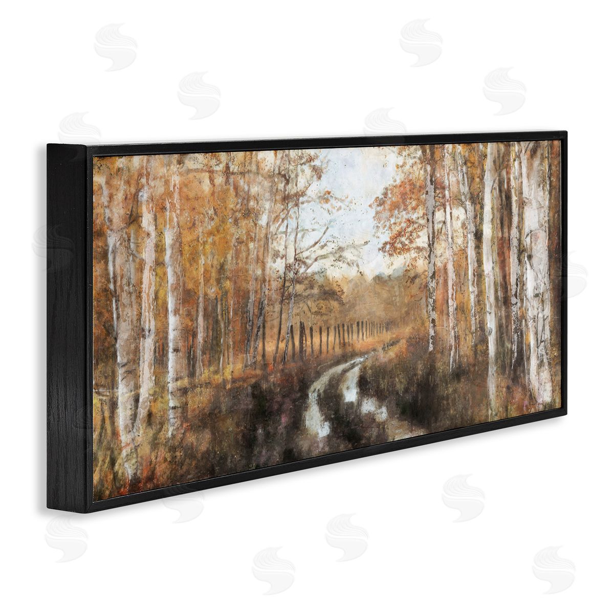 Nina Blue Autumn Birch Tree Grove Scenery Black Framed Glicee Wall Art Print