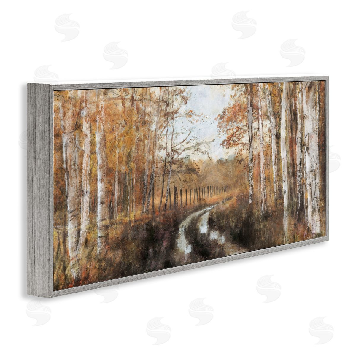 Nina Blue Autumn Birch Tree Grove Scenery Gray Framed Glicee Wall Art Print