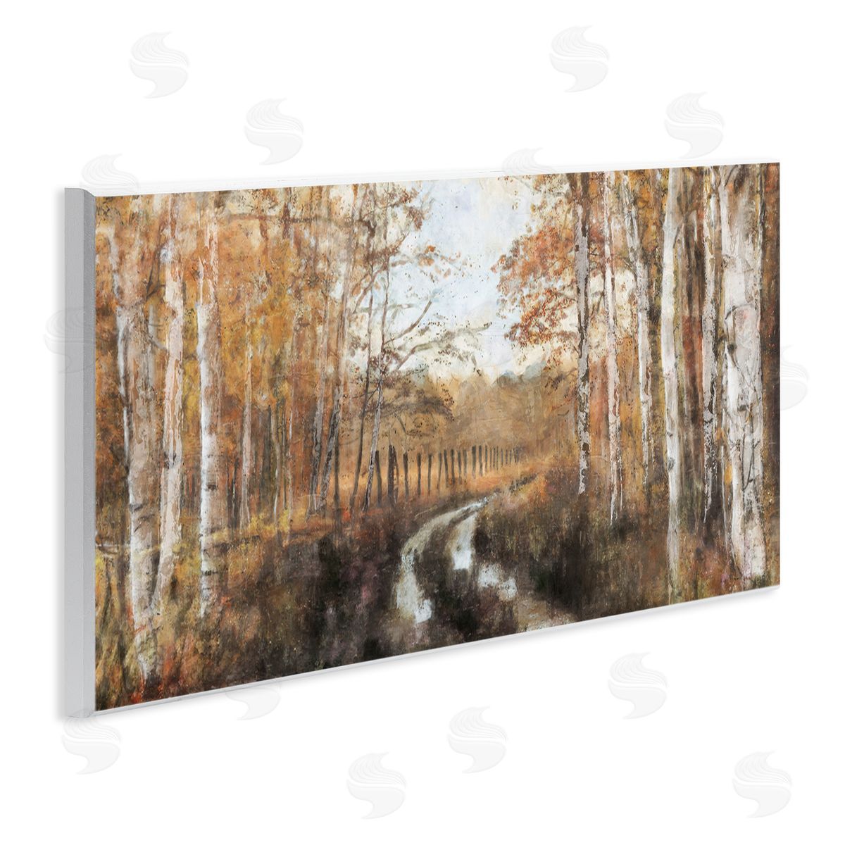 Nina Blue Autumn Birch Tree Grove Scenery Wooden Wall Plaque Art Print