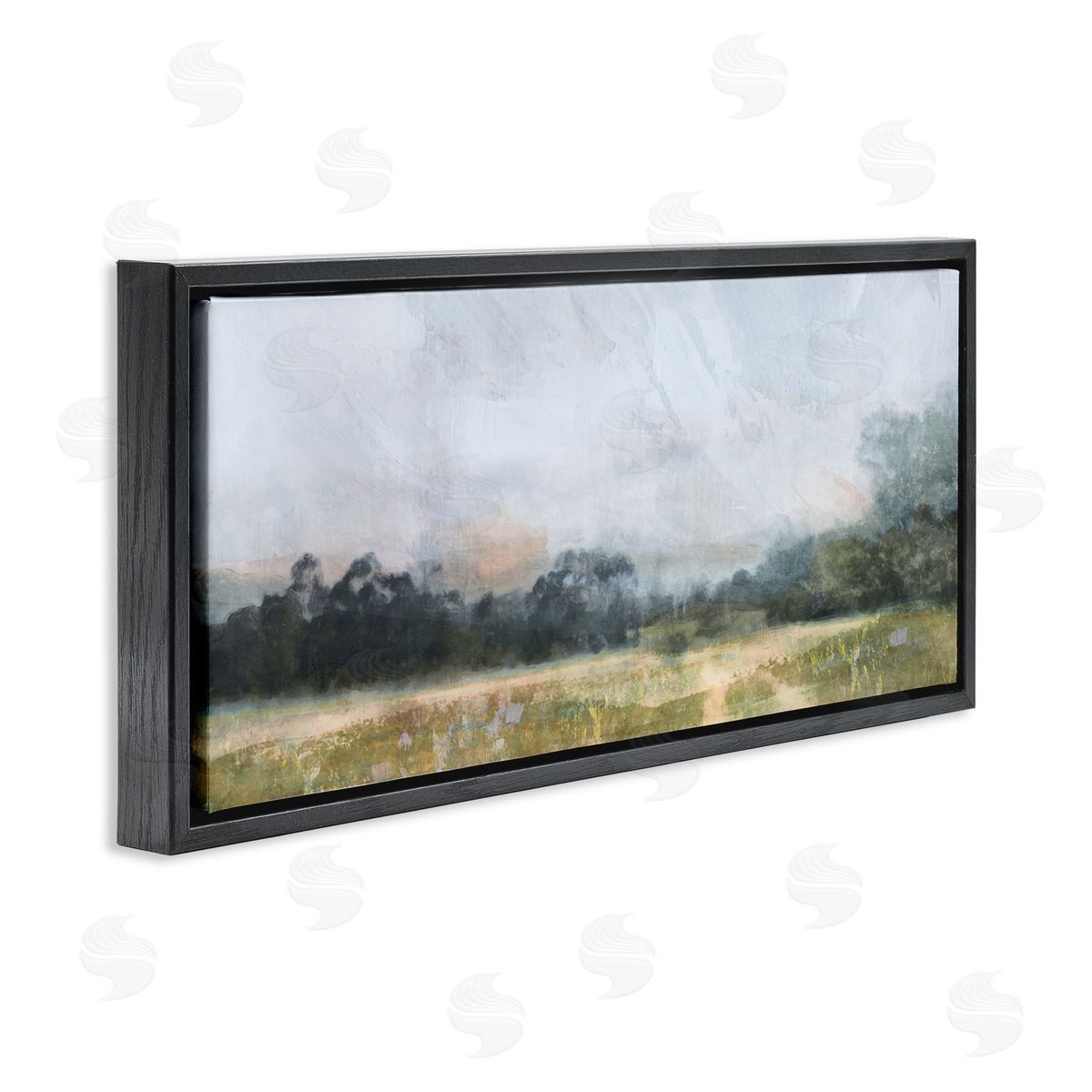 Rural Field Abstract Landscape Black Floating Frame Canvas Wall Art, Home Decor by Nina Blue