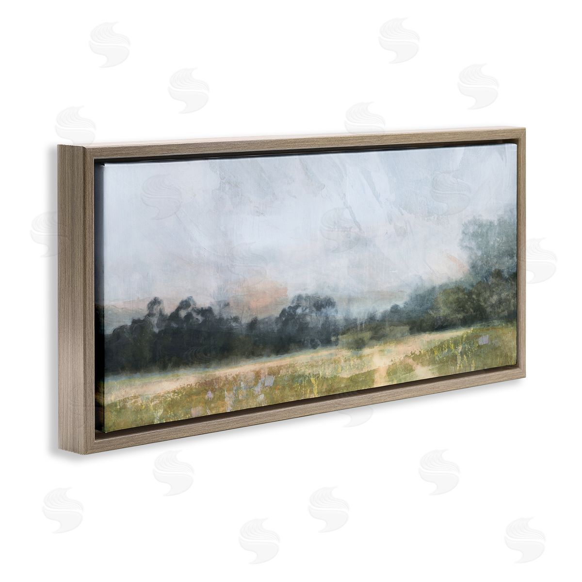 Rural Field Abstract Landscape Brown Floating Frame Canvas Wall Art, Home Decor by Nina Blue