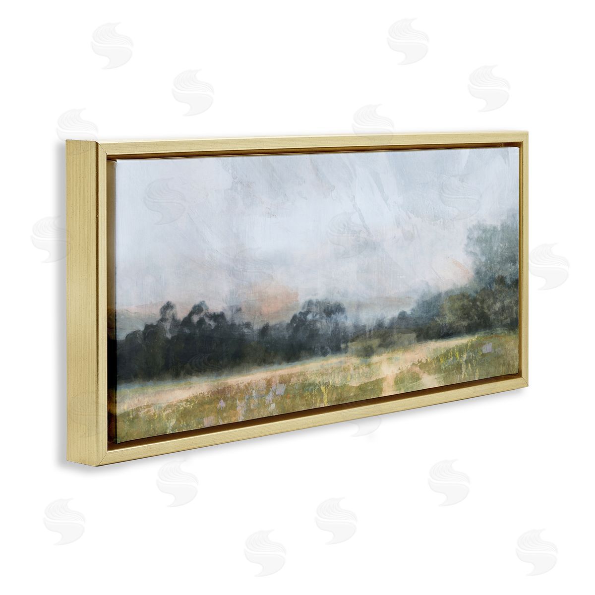 Rural Field Abstract Landscape Gold Floating Frame Canvas Wall Art, Home Decor by Nina Blue
