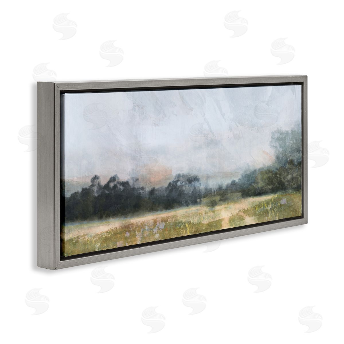 Rural Field Abstract Landscape Grey Floating Frame Canvas Wall Art, Home Decor by Nina Blue