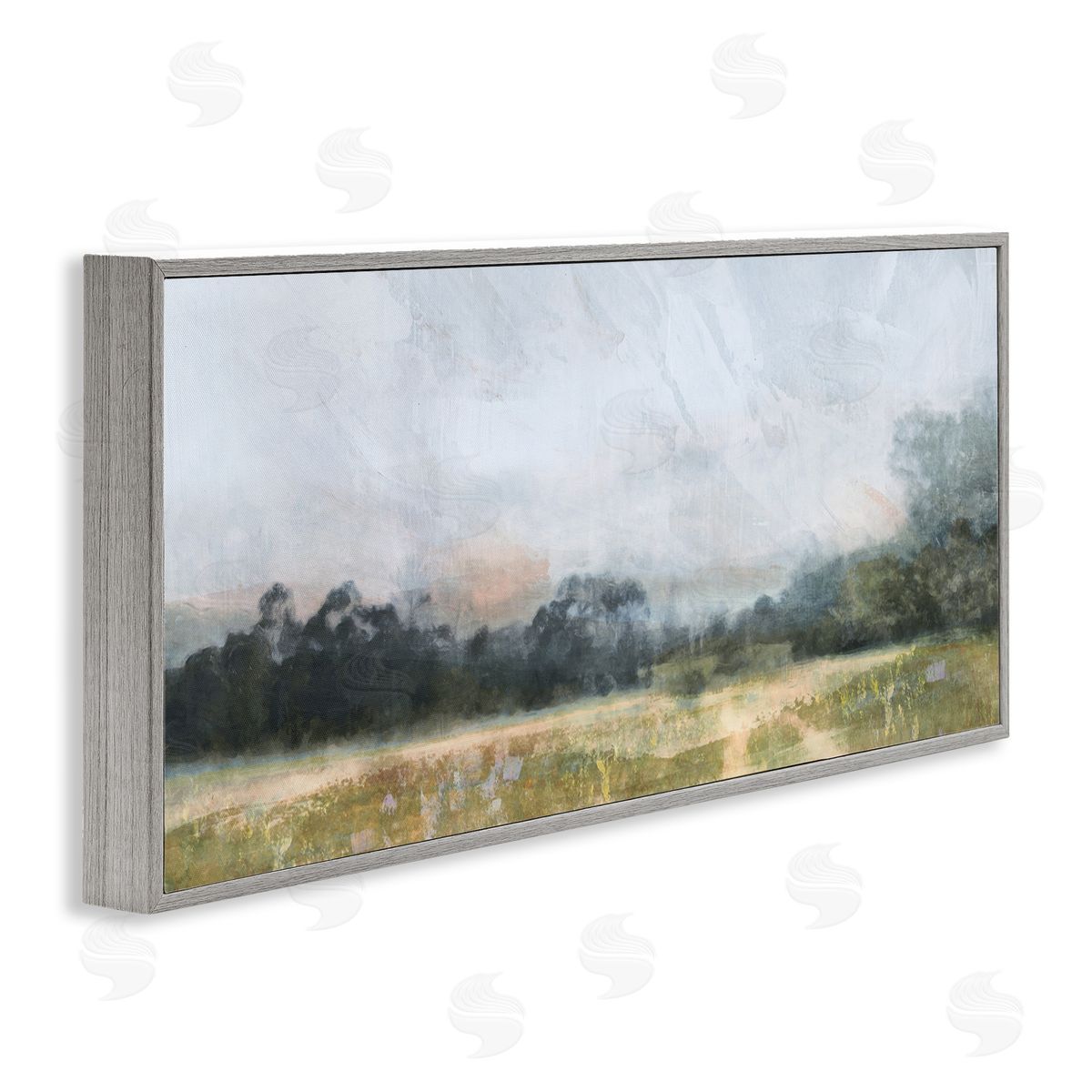 Rural Field Abstract Landscape Grey Frame Print Wall Art, Home Decor by Nina Blue