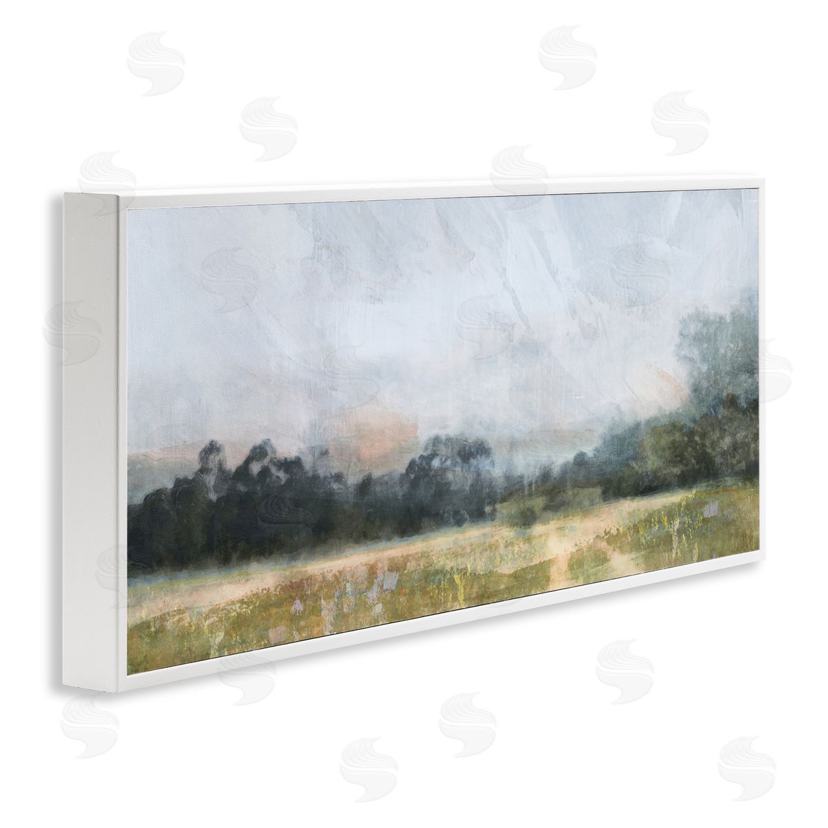 Rural Field Abstract Landscape White Frame Print Wall Art, Home Decor by Nina Blue
