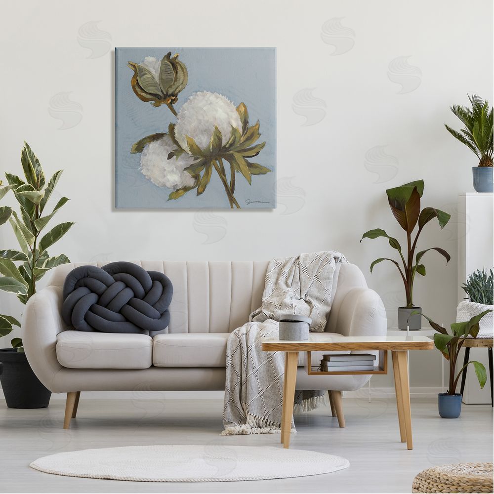 Liz Jardine Cotton Flower Blooms Painting Canvas Wall Art in Room
