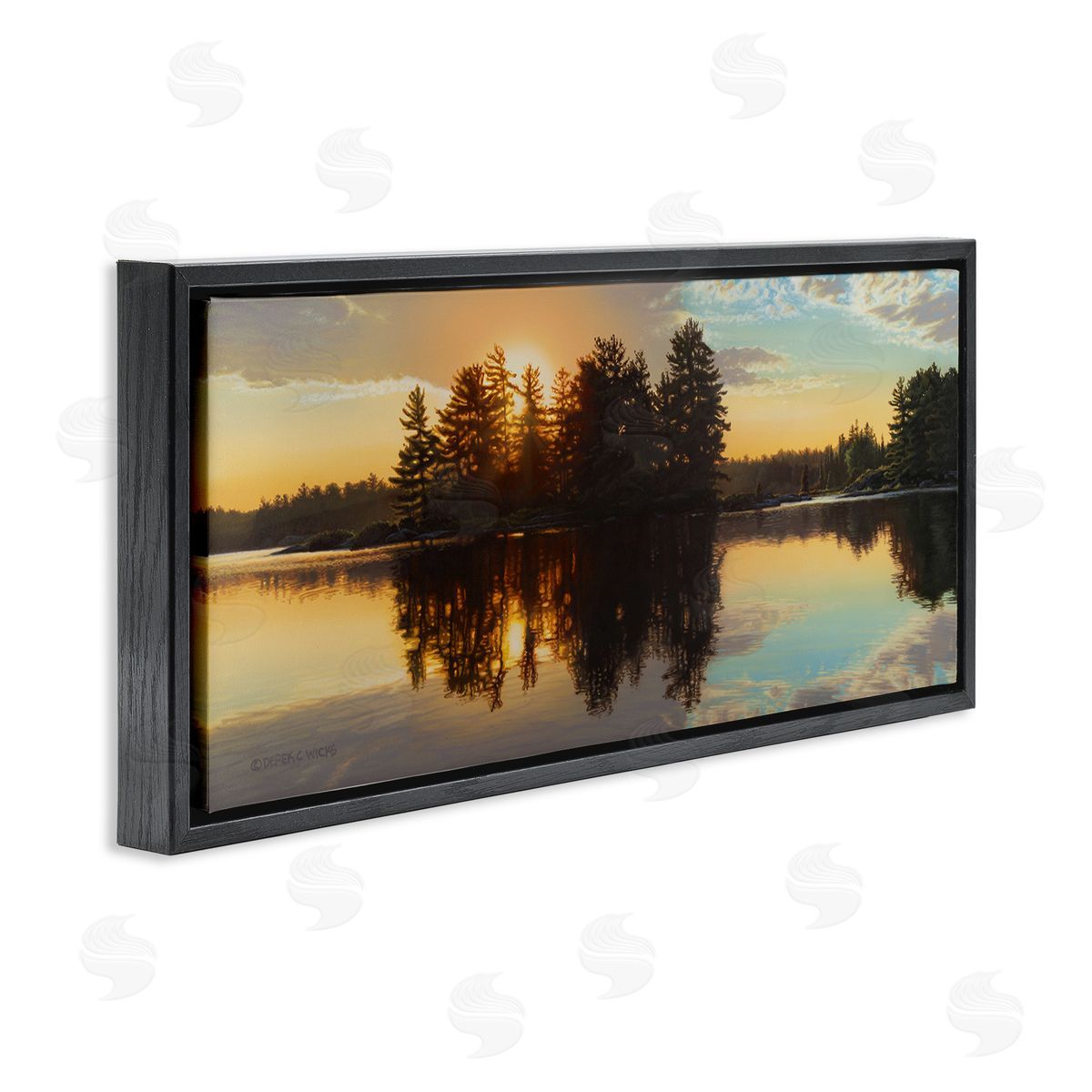 Derek Wicks Island Lake Landscape Sunset Black Floating Frame Canvas Wall Art Print