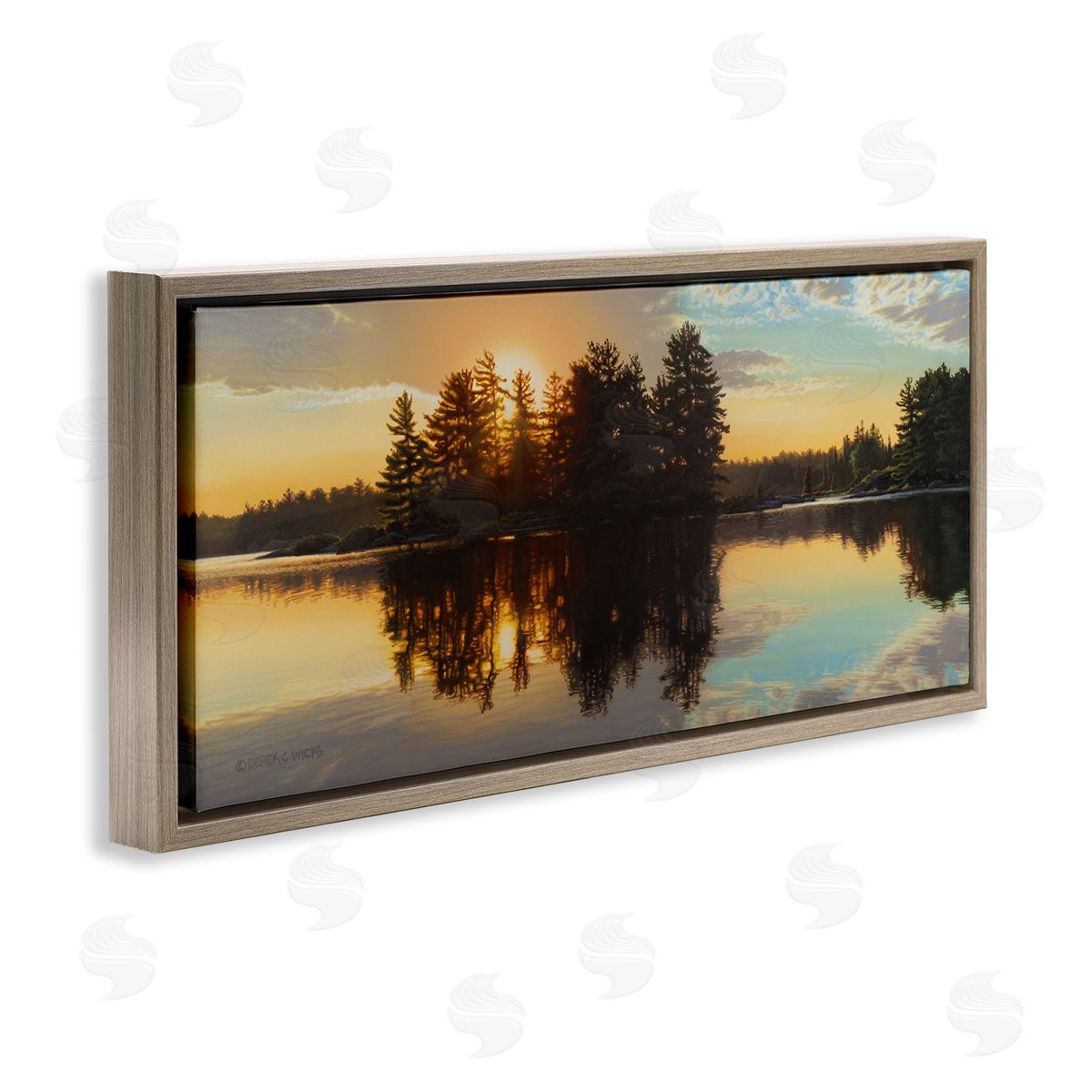 Derek Wicks Island Lake Landscape Sunset Brown Floating Frame Canvas Wall Art Print