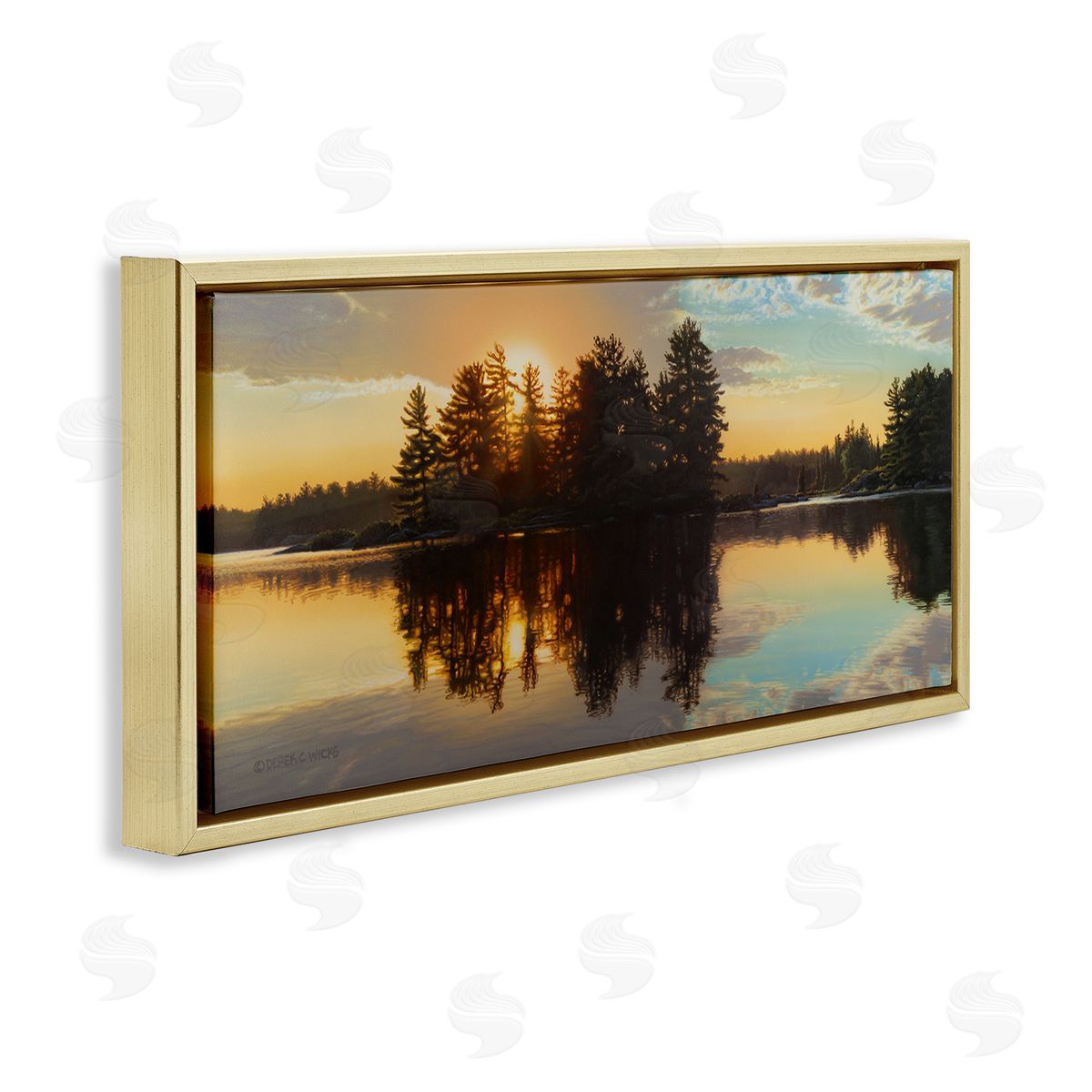 Derek Wicks Island Lake Landscape Sunset Gold Floating Frame Canvas Wall Art Print
