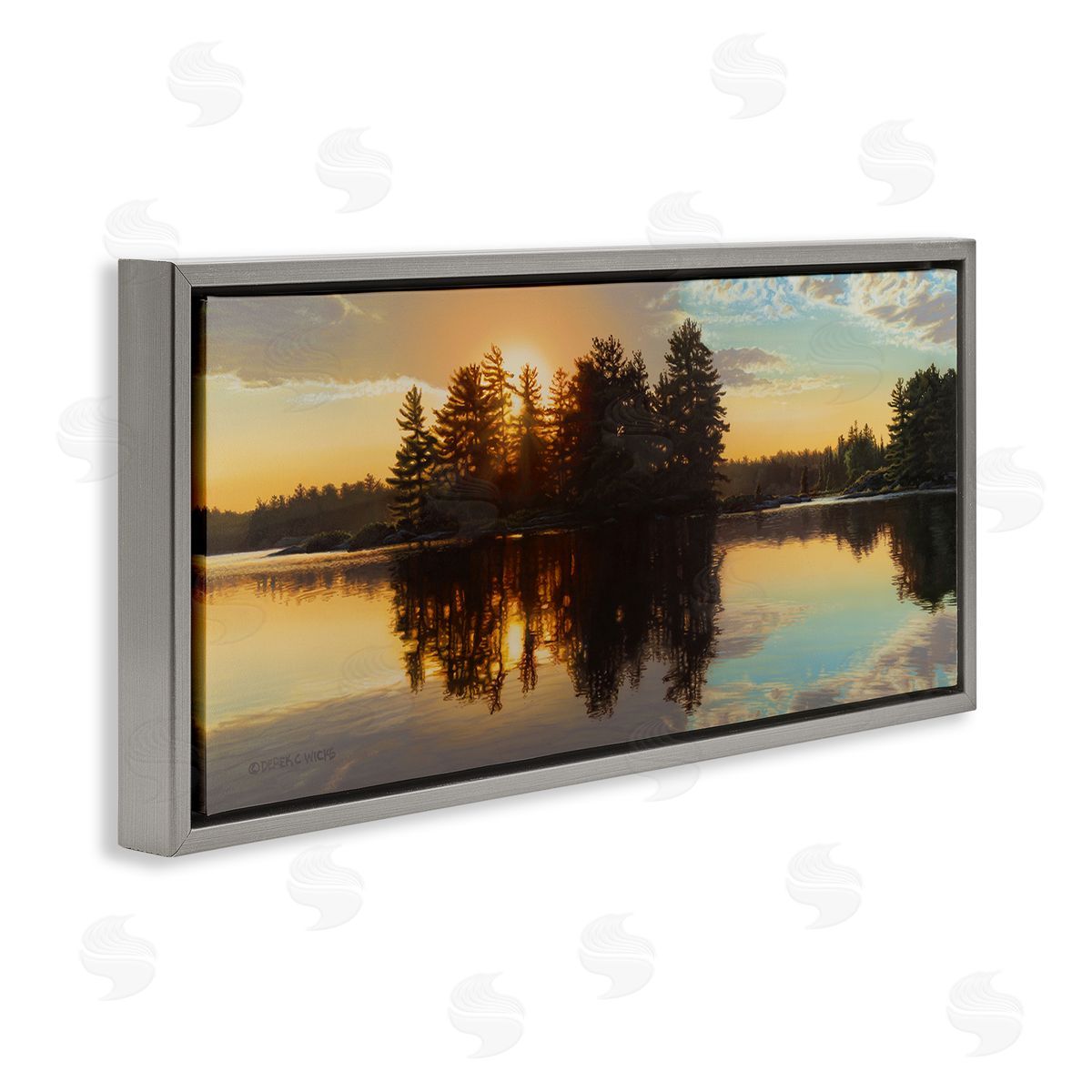 Derek Wicks Island Lake Landscape Sunset Gray Floating Frame Canvas Wall Art Print