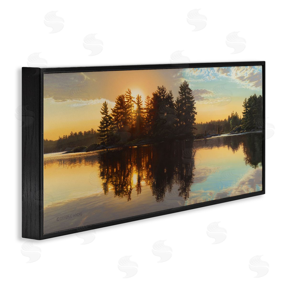 Derek Wicks Island Lake Landscape Sunset Black Framed Glicee Wall Art Print