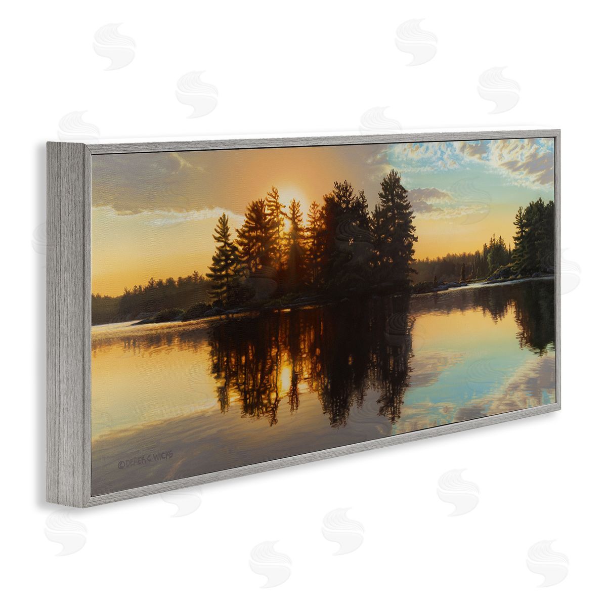 Derek Wicks Island Lake Landscape Sunset Gray Framed Glicee Wall Art Print