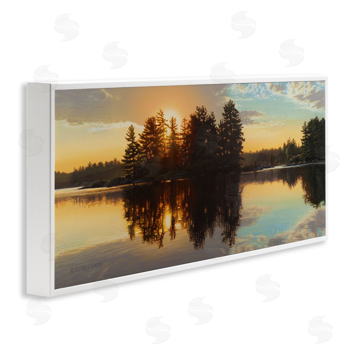 Derek Wicks Island Lake Landscape Sunset White Framed Glicee Wall Art Print