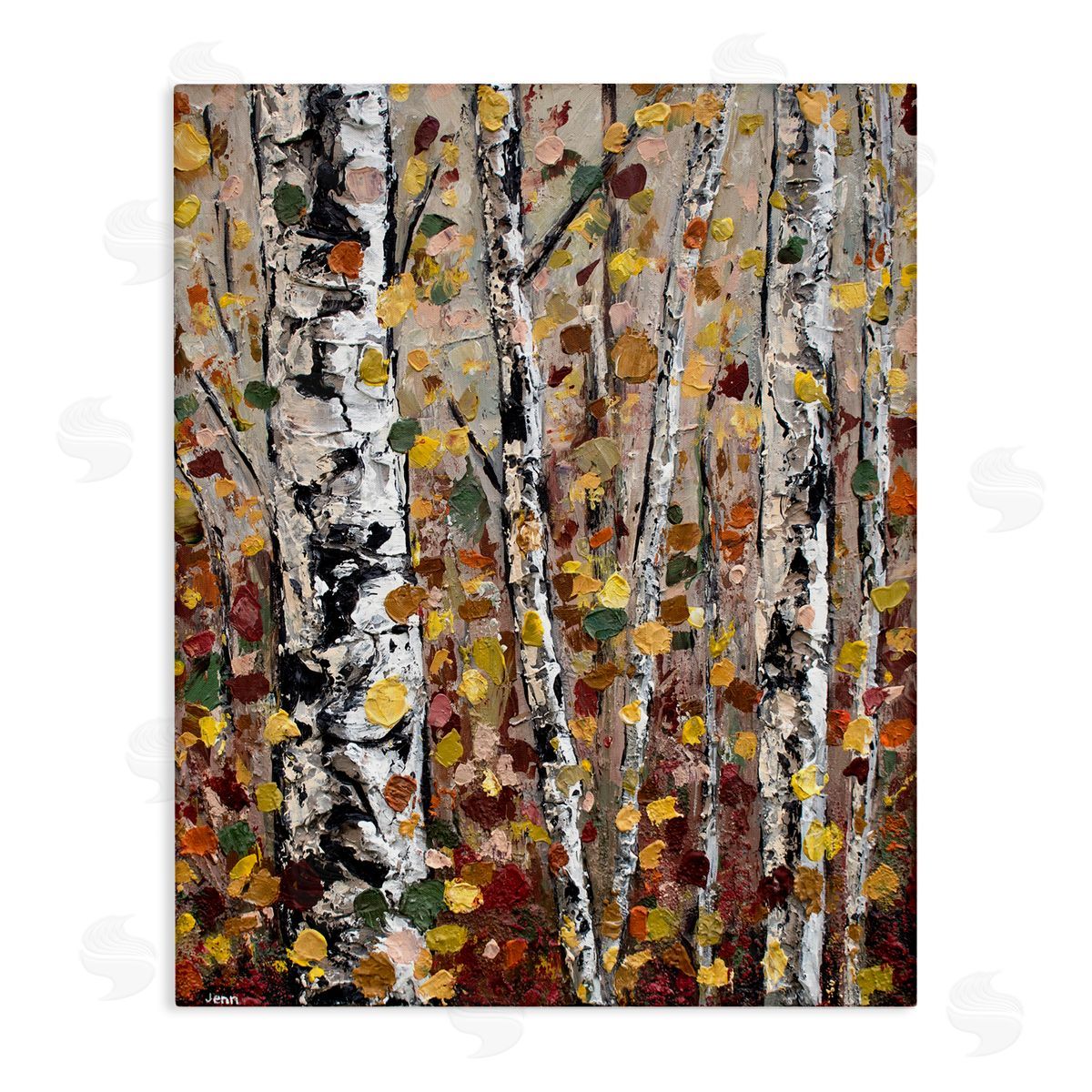Autumn Birch Trees Abstract Leaves Canvas Wall Art, Home Decor by Jen Seeley