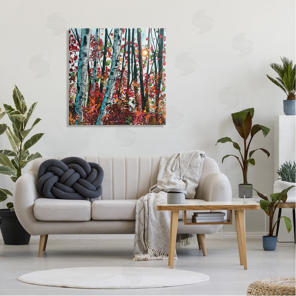 Jen Seeley Modern Bold Woodland Birch Trees Canvas Wall Art in Room