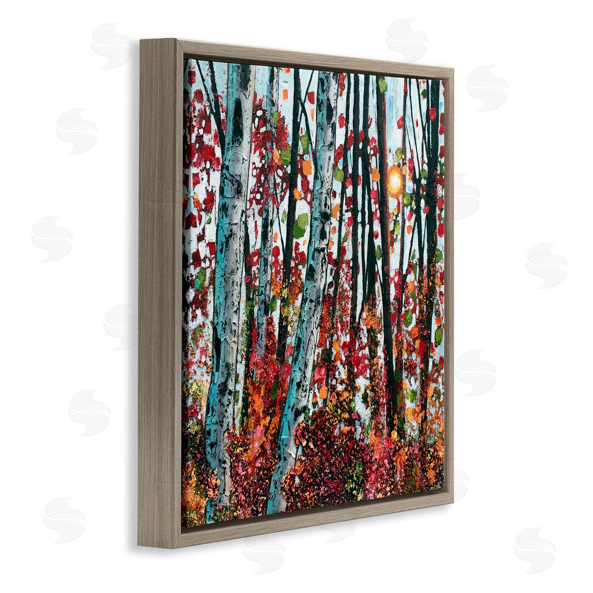 Jen Seeley Modern Bold Woodland Birch Trees Brown Floating Frame Canvas Wall Art Print