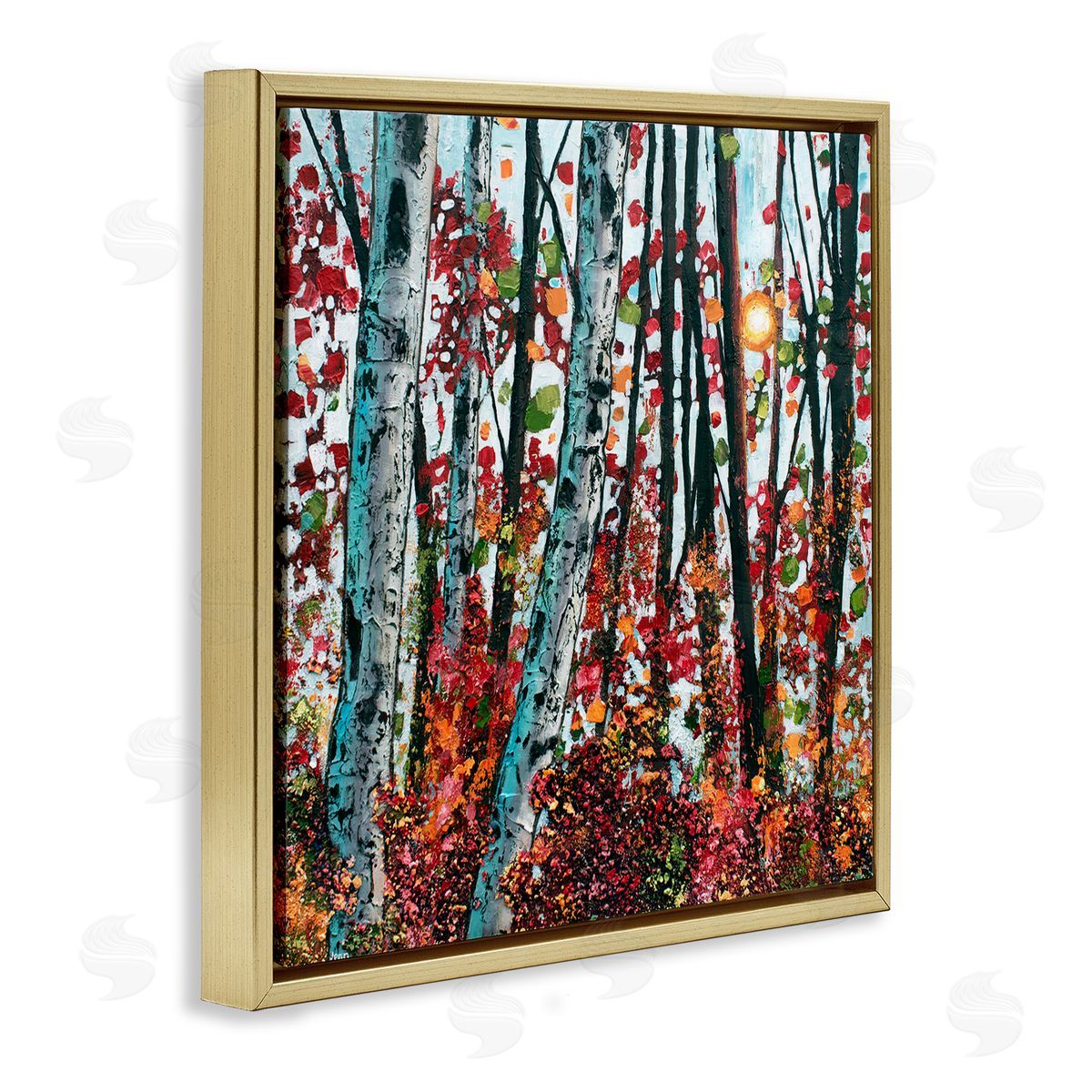 Jen Seeley Modern Bold Woodland Birch Trees Gold Floating Frame Canvas Wall Art Print