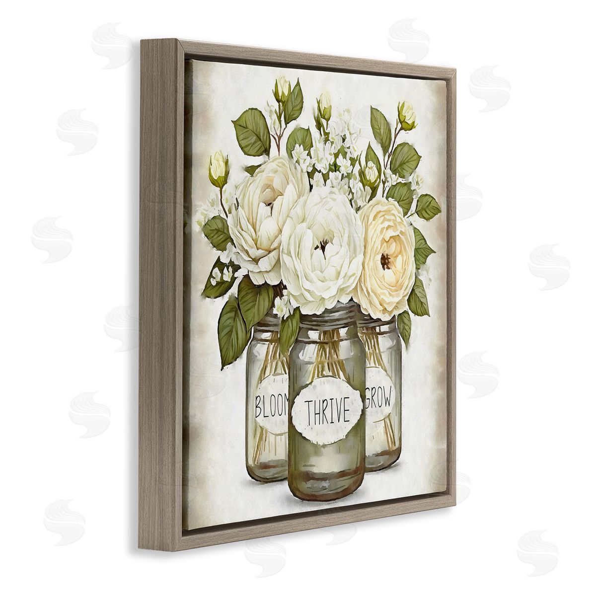 Ziwei Li Bloom Thrive Grow Country Flowers Brown Floating Frame Canvas Wall Art Print