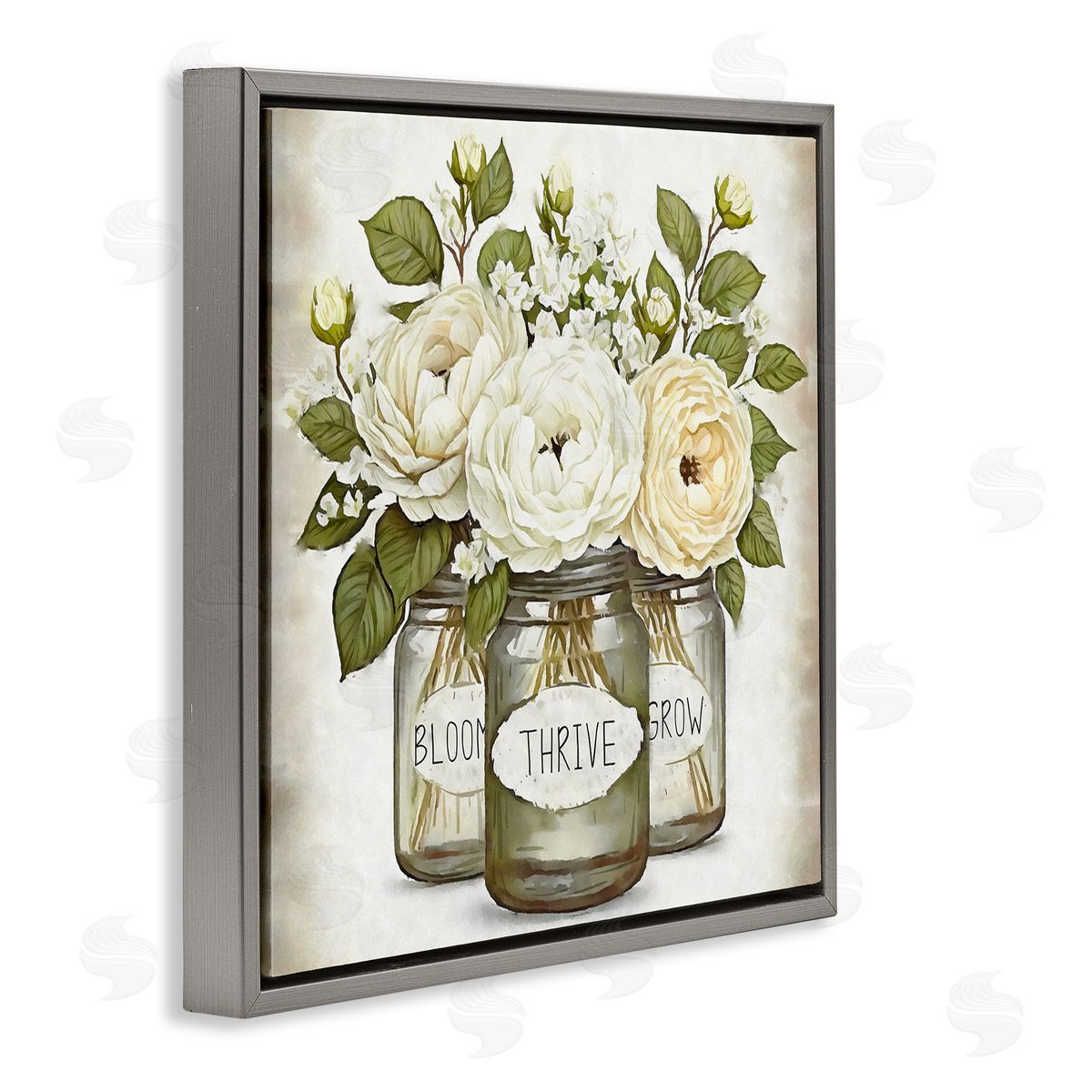 Ziwei Li Bloom Thrive Grow Country Flowers Gray Floating Frame Canvas Wall Art Print