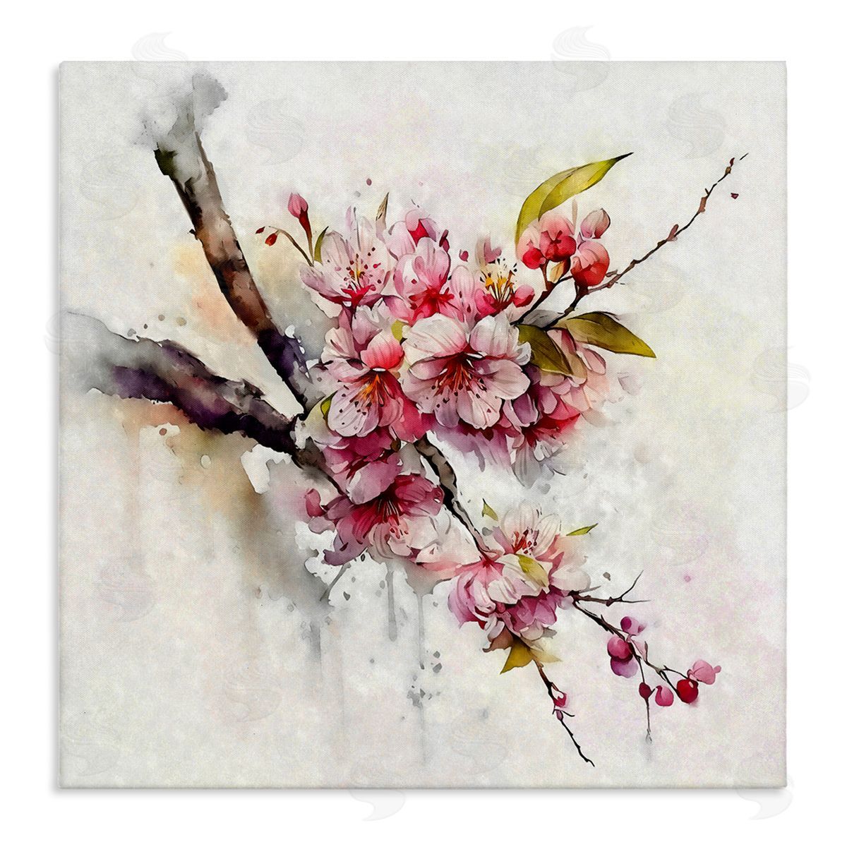 Ziwei Li Delicate Spring Cherry Blossoms Stretched Canvas Wall Art Print
