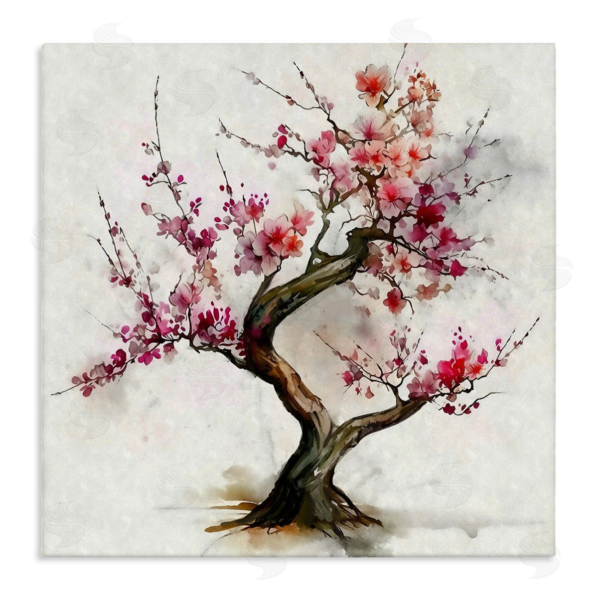 Ziwei Li Cherry Blossom Bonsai Tree Stretched Canvas Wall Art Print