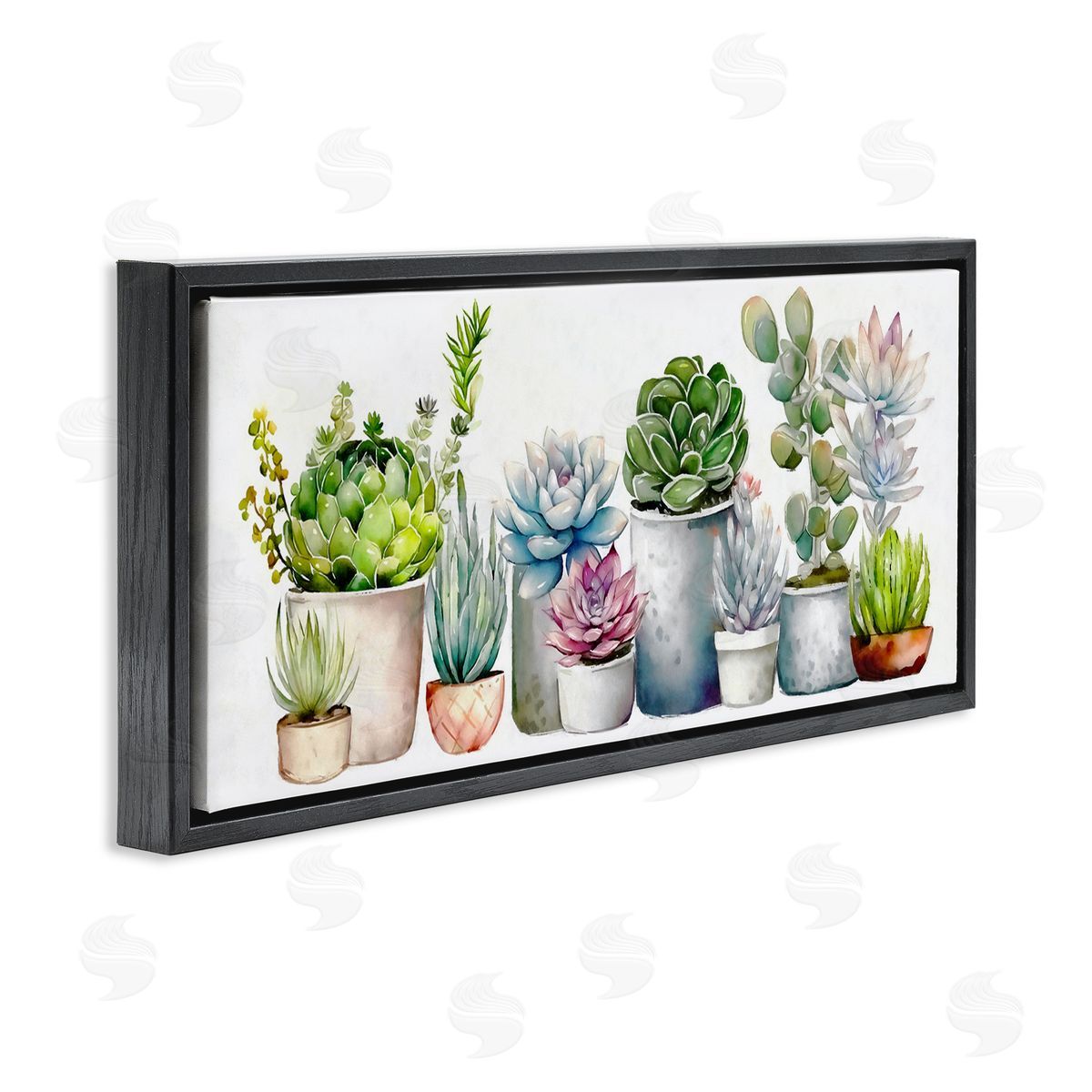 Ziwei Li Varied Succulent Garden Soft Hues Black Floating Frame Canvas Wall Art Print