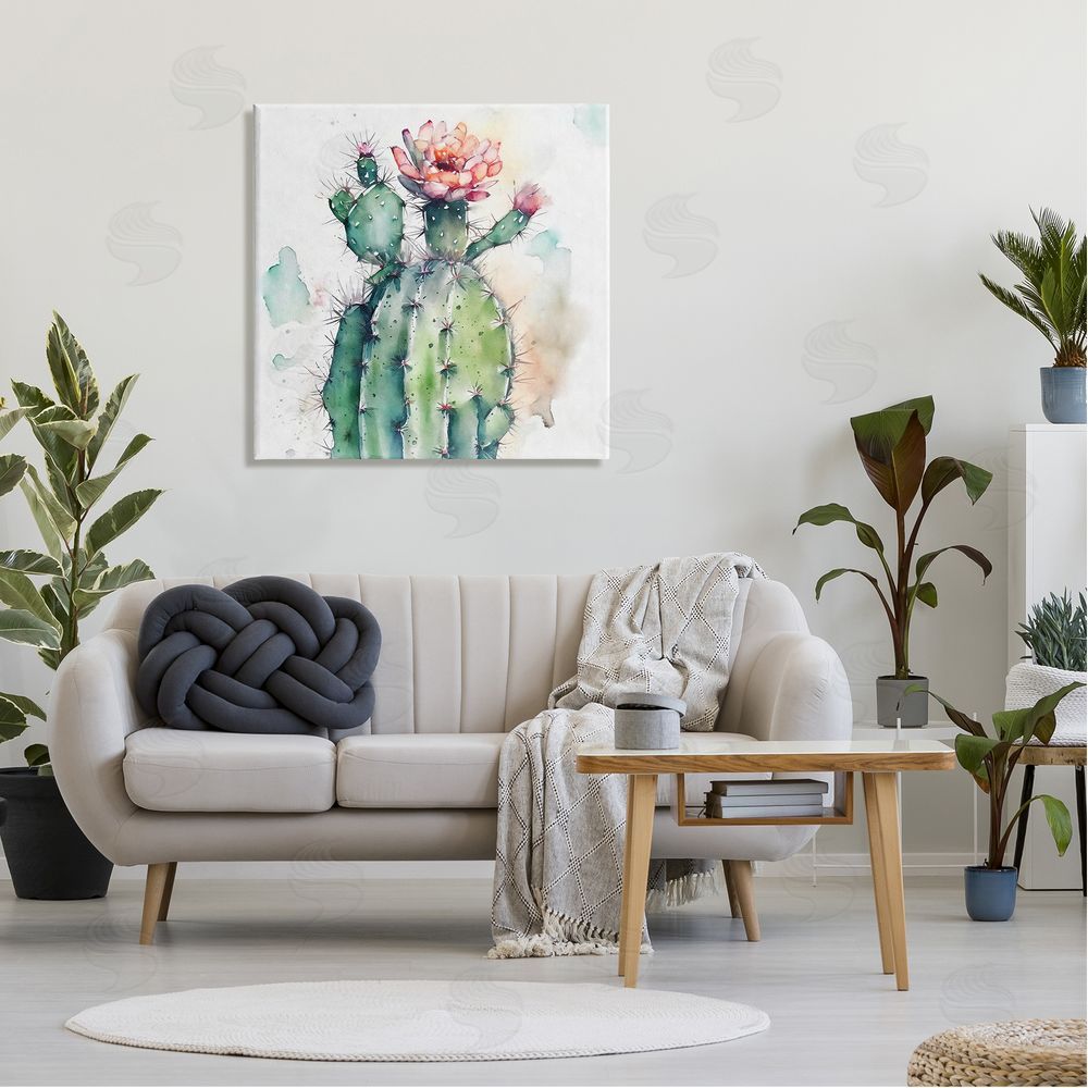 Ziwei Li Watercolor Cactus Desert Nature Canvas Wall Art in Room