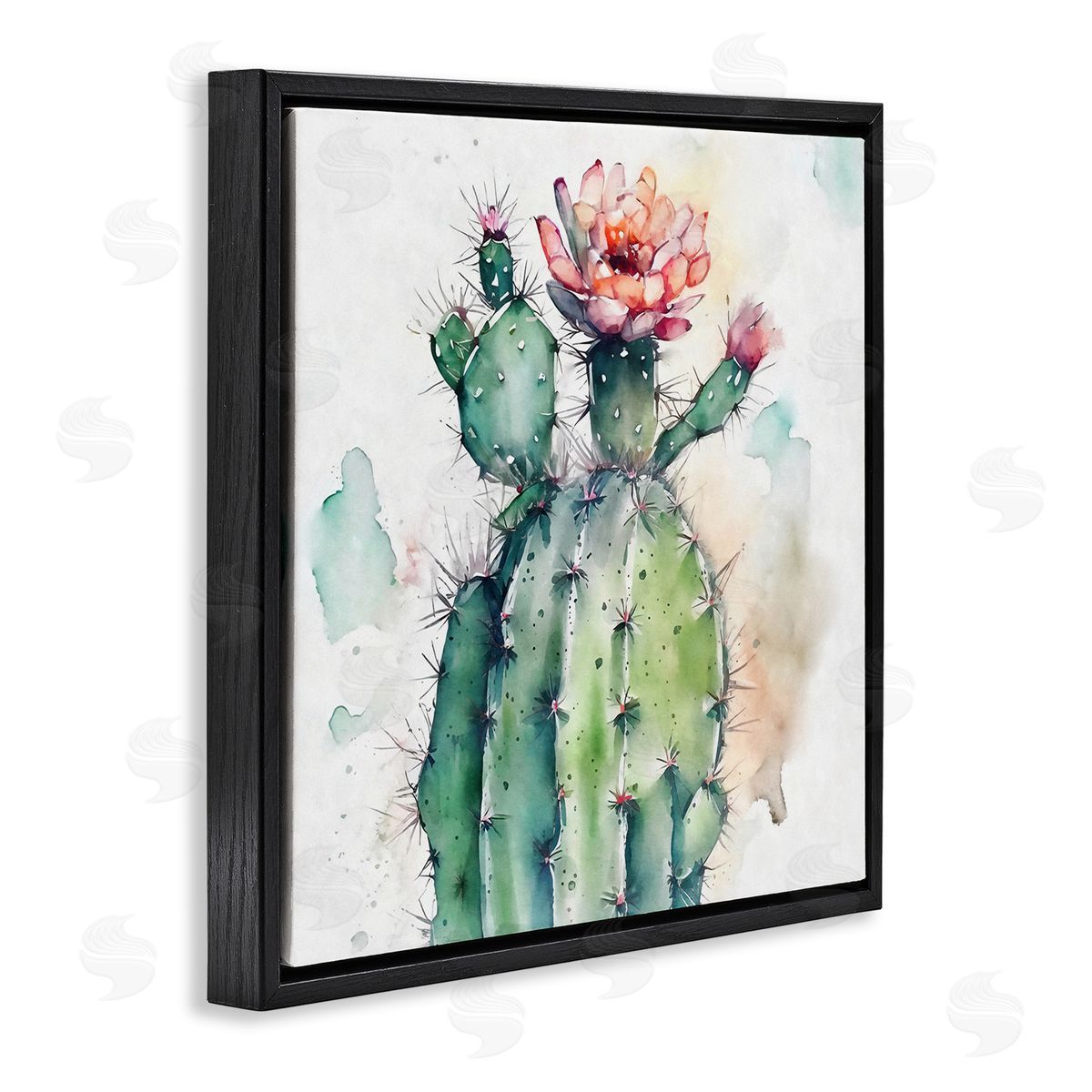 Ziwei Li Watercolor Cactus Desert Nature Black Floating Frame Canvas Wall Art Print